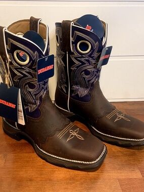 Durango Lady Rebel RD3576 Western Boots Brown Purple Square Toe Leather Size 9.5